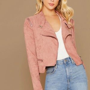 Zip front suede biker jacket.